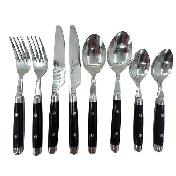 Cambridge Silversmiths Jubilee Black Handle Flatware Set Service‎ for 2 1-2 - Picture 1 of 12